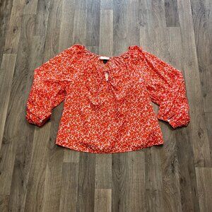 Universal Thread Red Floral Keyhole Peasant Blouse